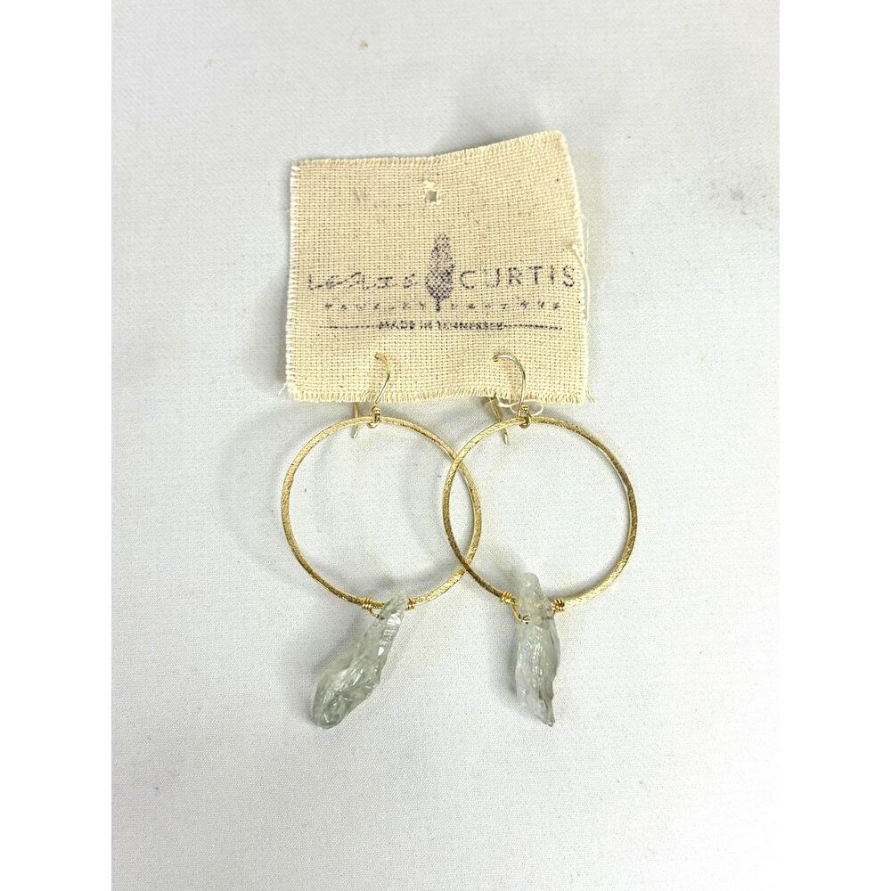 Leslie Curtis Gold Tone Hoop Earrings Light Gray Clear Stone Dangle NEW